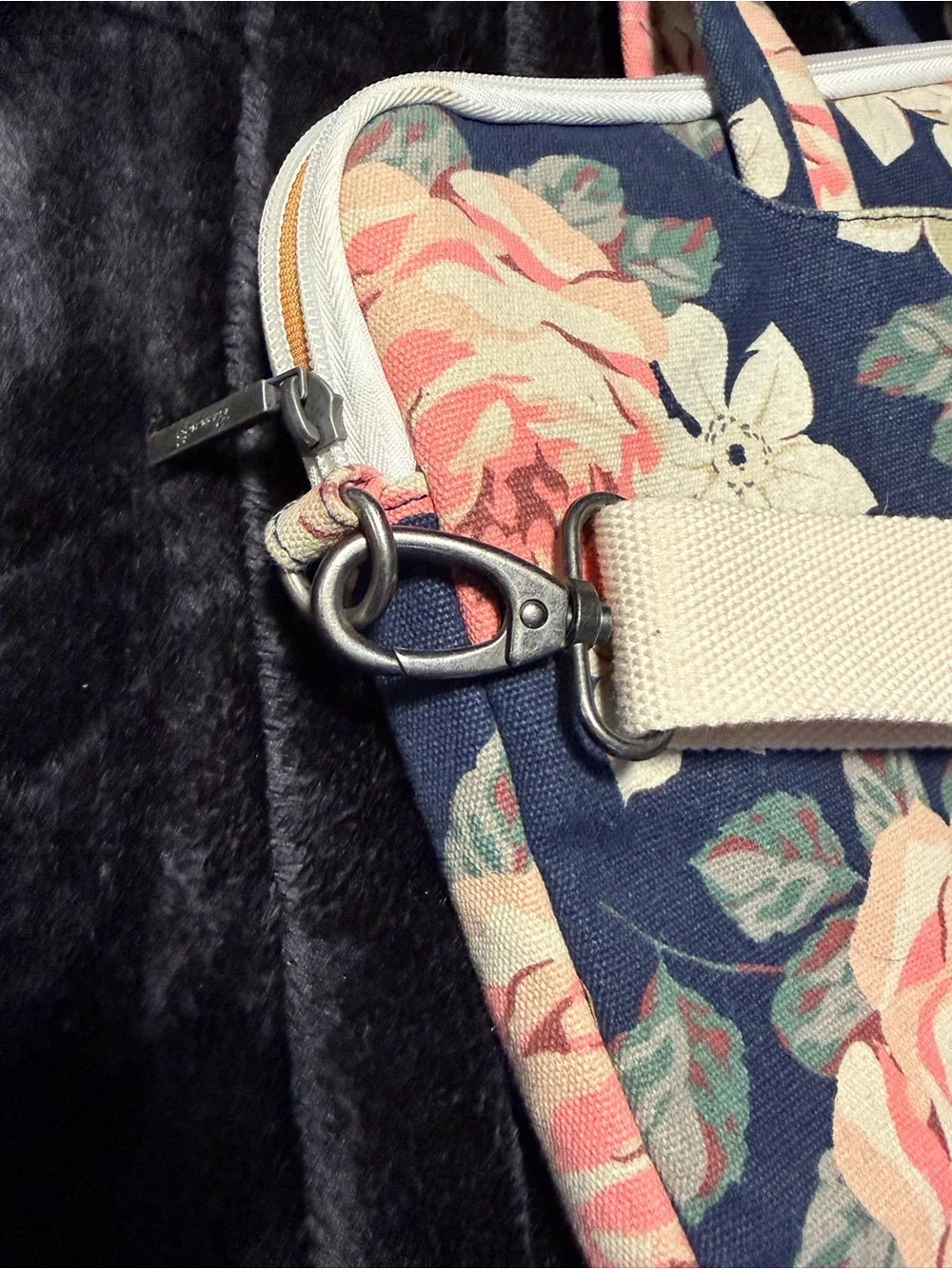 Canvas Floral Laptop Bag with Pink Rose Print - Unbranded